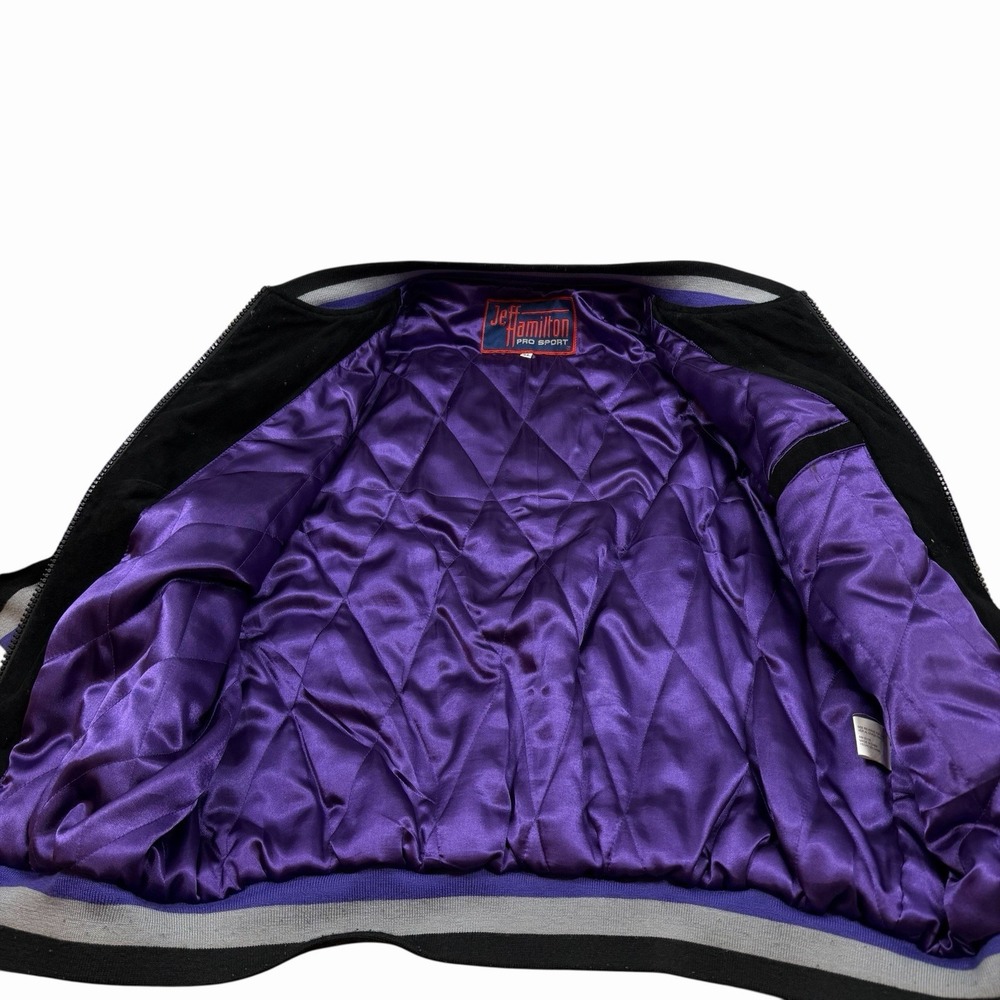 Vintage Jeff Hamilton Sacramento‎ Kings Black Purple Suede Jacket Size XL - Picture 5 of 12